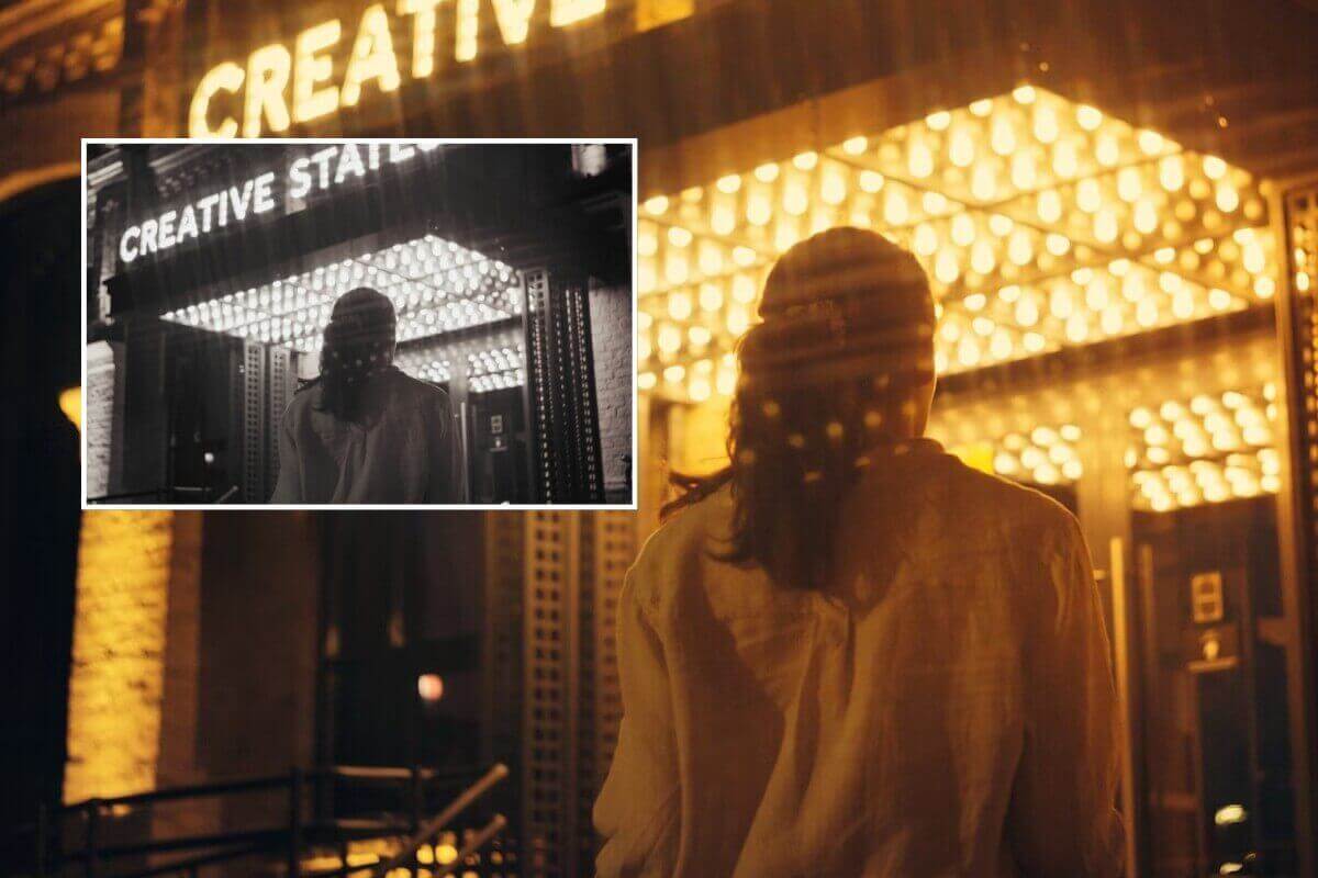 Convertir un clip vidéo en noir et blanc en une vidéo couleur et haute définition montrant le dos d'une femme