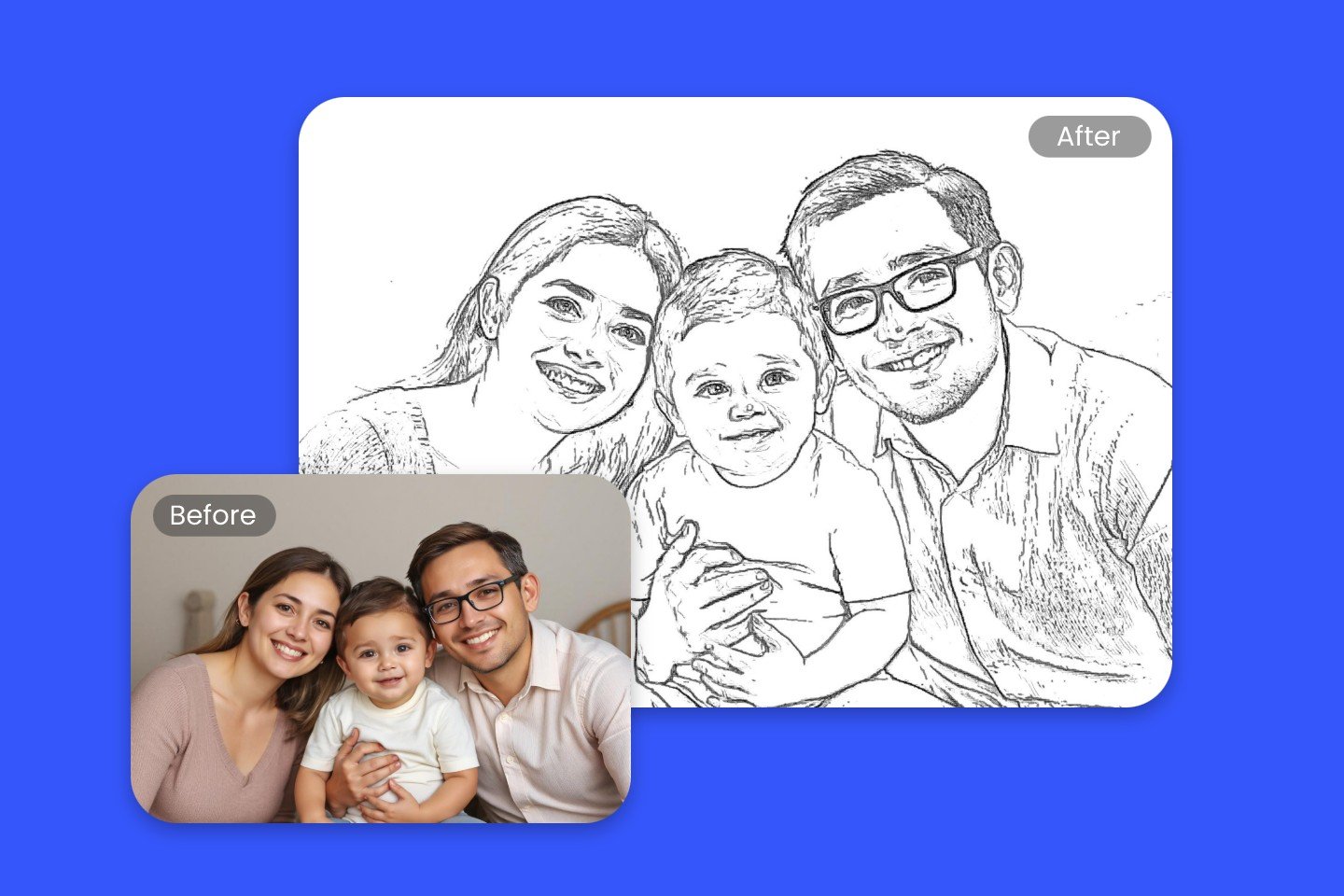 Transformer une photo de famille en dessin linéaire dans Fotor