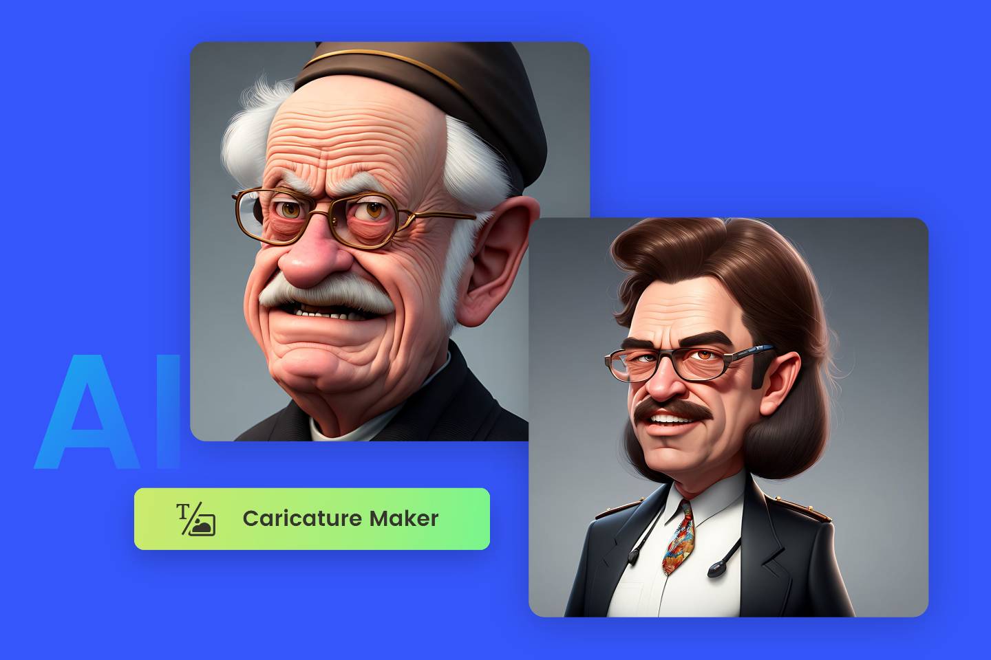 Deux caricatures d’hommes générées par intelligence artificielle